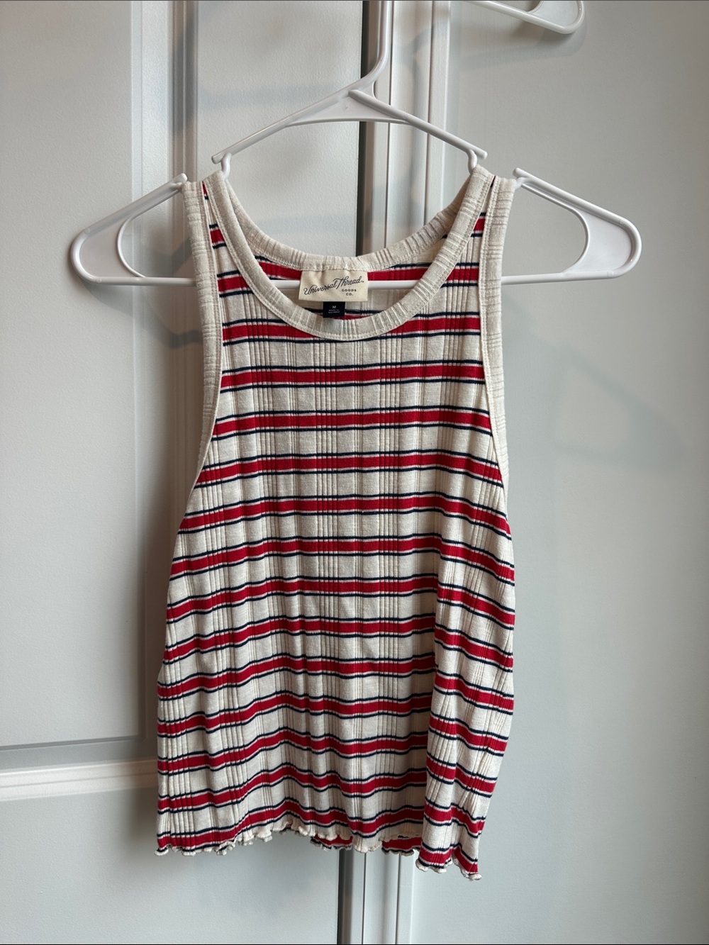 Striped Rib-Knit Tank Top - Cream/Red/Black